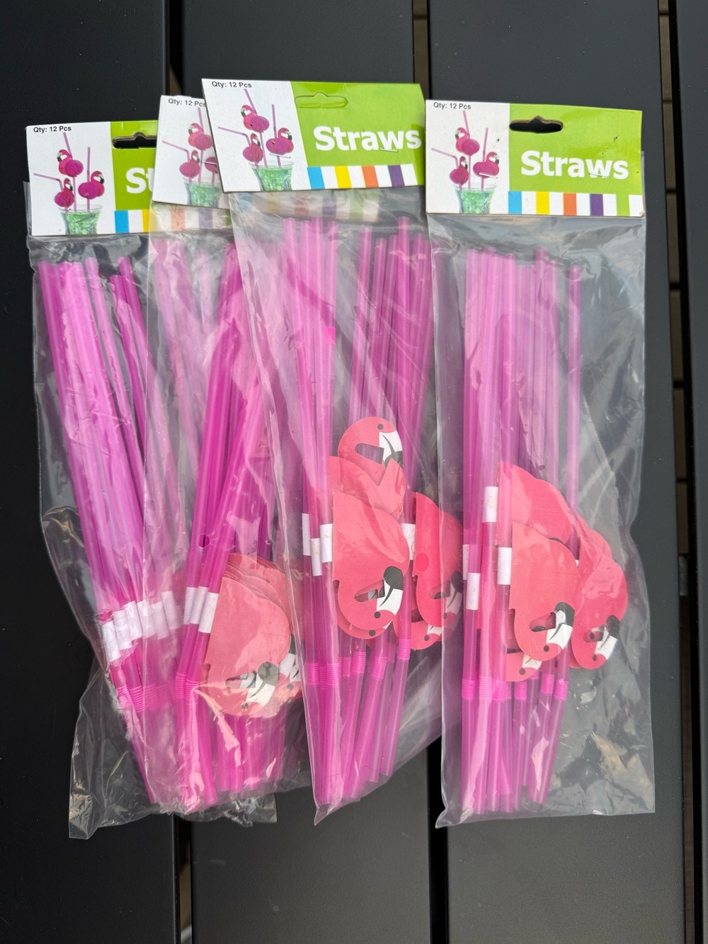 Pink Plastic Straws with Honeycomb Tissue Flamingos